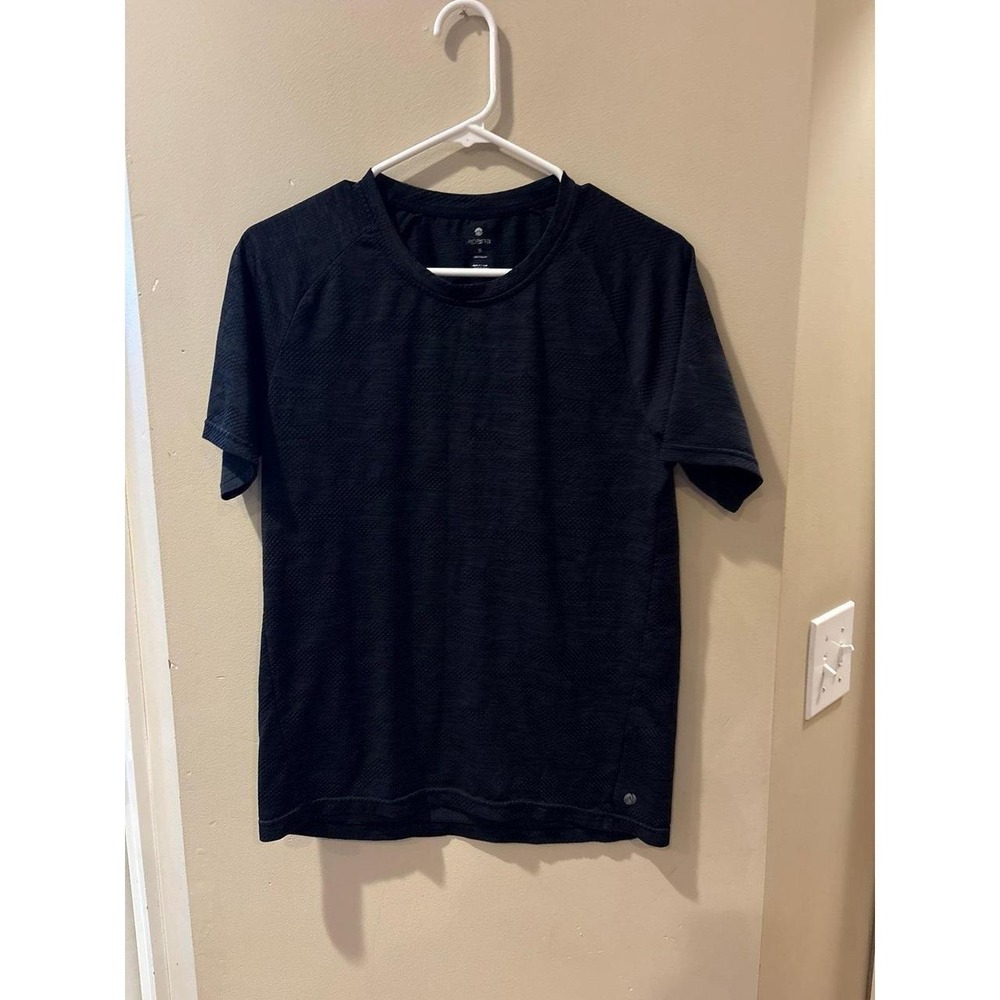Apana Mens Gray Textured Performance Short Sleeve Activewear Shirt Size Small